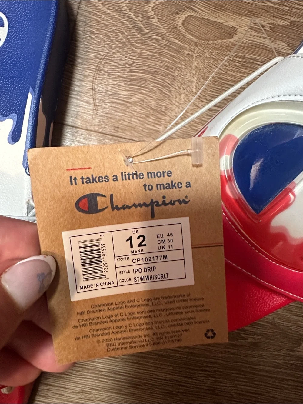 Champion Red White and Blue Drip-Detail Slide Sandals